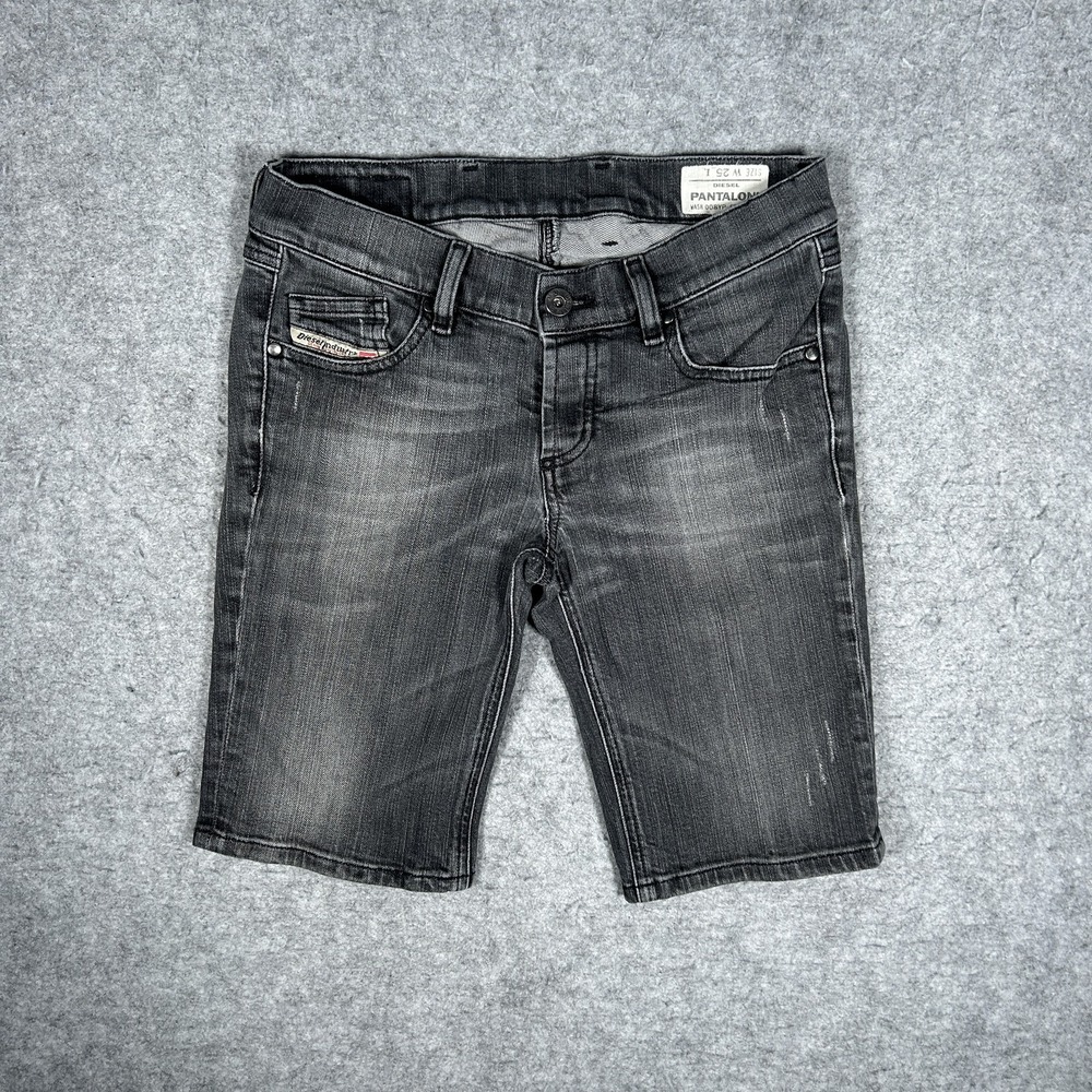 Vintage Diesel Denim Shorts Womens 25 Faded Black / Grey Y2K Bermuda Low Rise
